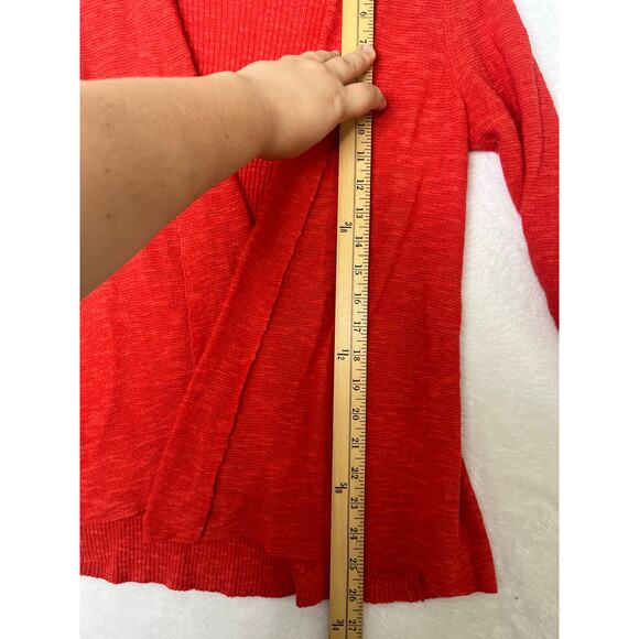 Eileen Fisher Organic Cotton/Linen Orange Slubknit Open Cardigan Lagenlook XS - Picture 6 of 7